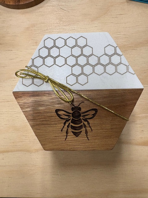 BeeKind Hexagon Bee Coaster Set