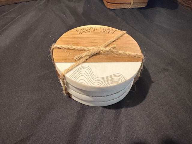 Acacia & Marble Coasters 4 pcs Set