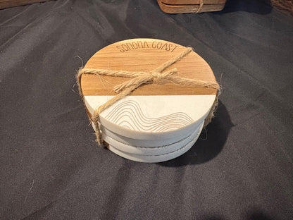 Acacia & Marble Coasters 4 pcs Set