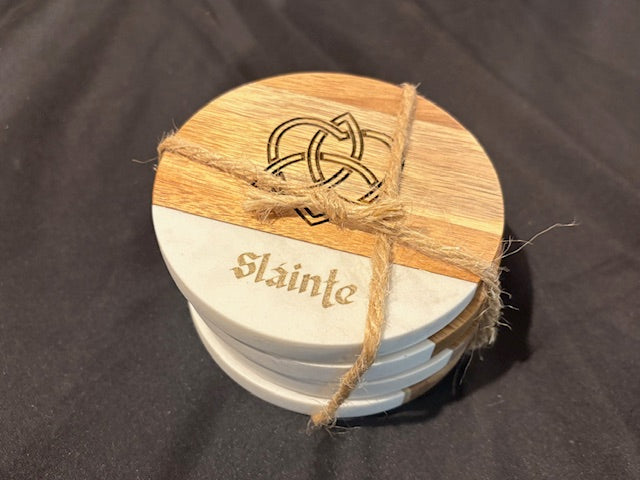 Acacia & Marble Coasters 4 pcs Set