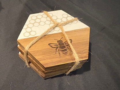 Acacia & Marble Coasters 4 pcs Set