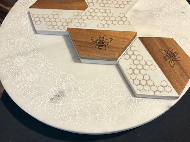 14" Marble Turntable & matching coaster set