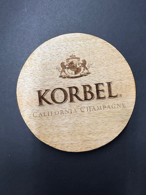 4" Round Coaster w/ Korbel champagne logo